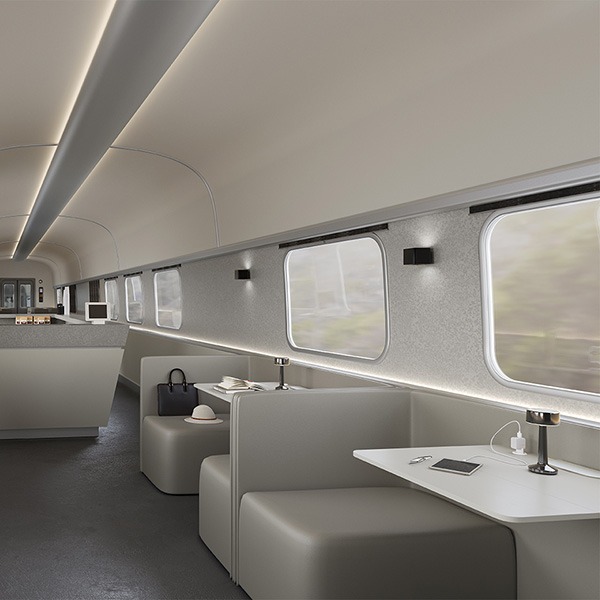 Stone-evoking surfaces make train travelling comfortable