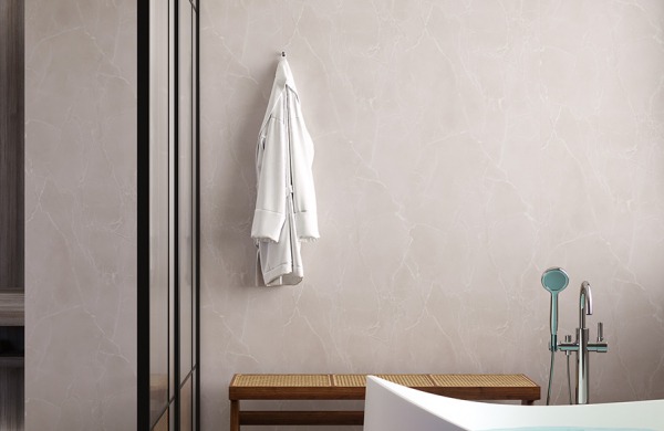 Bathroom surfaces: Arpa HPL 3447 Pulpis Light Kèr finish