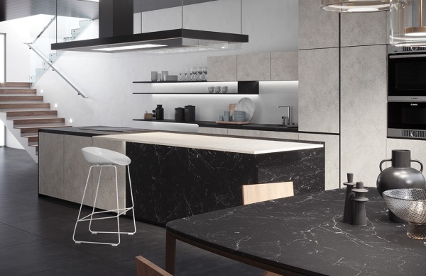 Kitchen surfaces: 3433 Marquina, 3467 Aurina