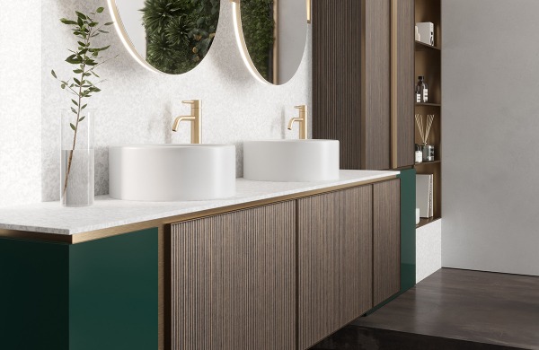 Tuet by Arpa. Bathroom surfaces in Caravella Dark.